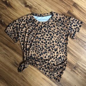 Leopard print cotton/poly blend T